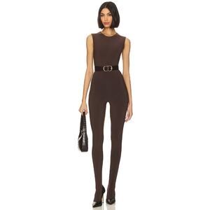 NORMA KAMALI Women's Sleeveless Catsuit With Footsie Size XXS/32 In Chocolate